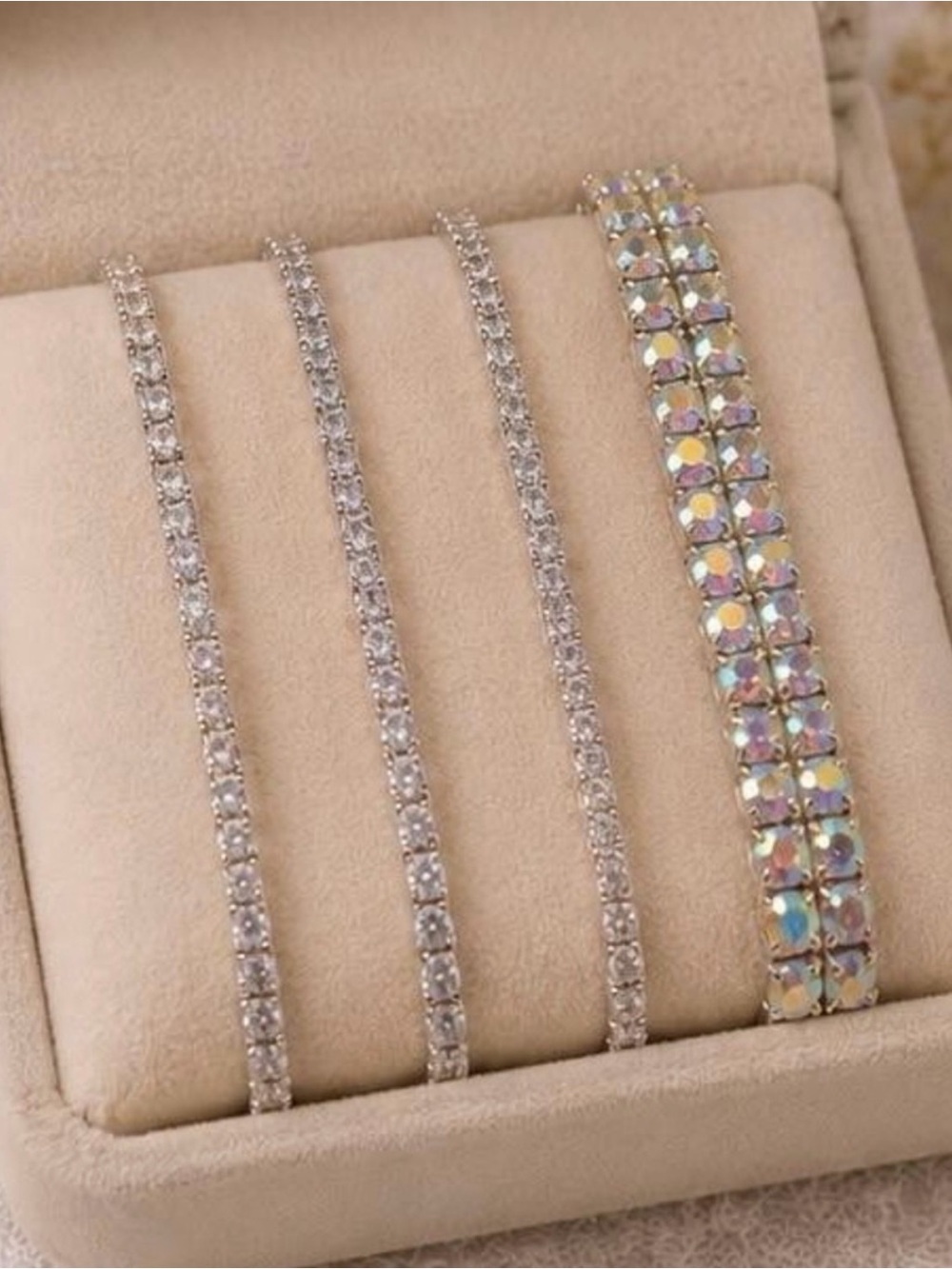 Iridescent & Clear Rhinestone Bracelet Set - Picture 2 of 4